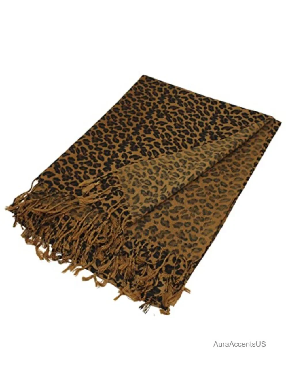 Synthetic Pashmina Leopard Pattern Wrap Scarf Fringe Tassels 28x72 Lightweight